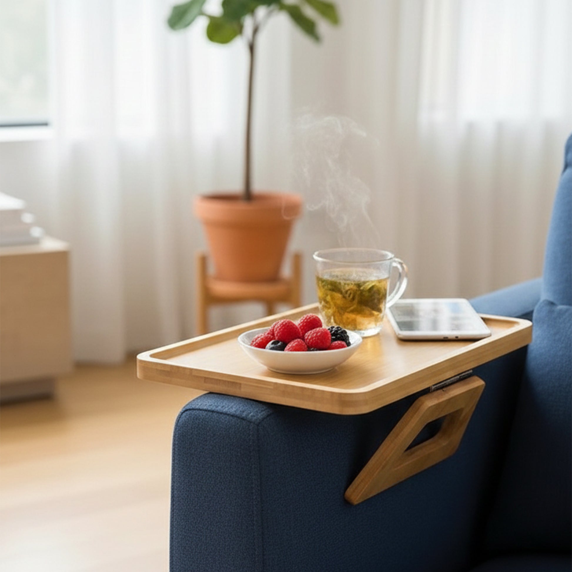 Bambu Koltuk Kolçak Sehpası - Ayarlanabilir Katlanabilir Kolçak Tepsisi-HANEMİZ-1