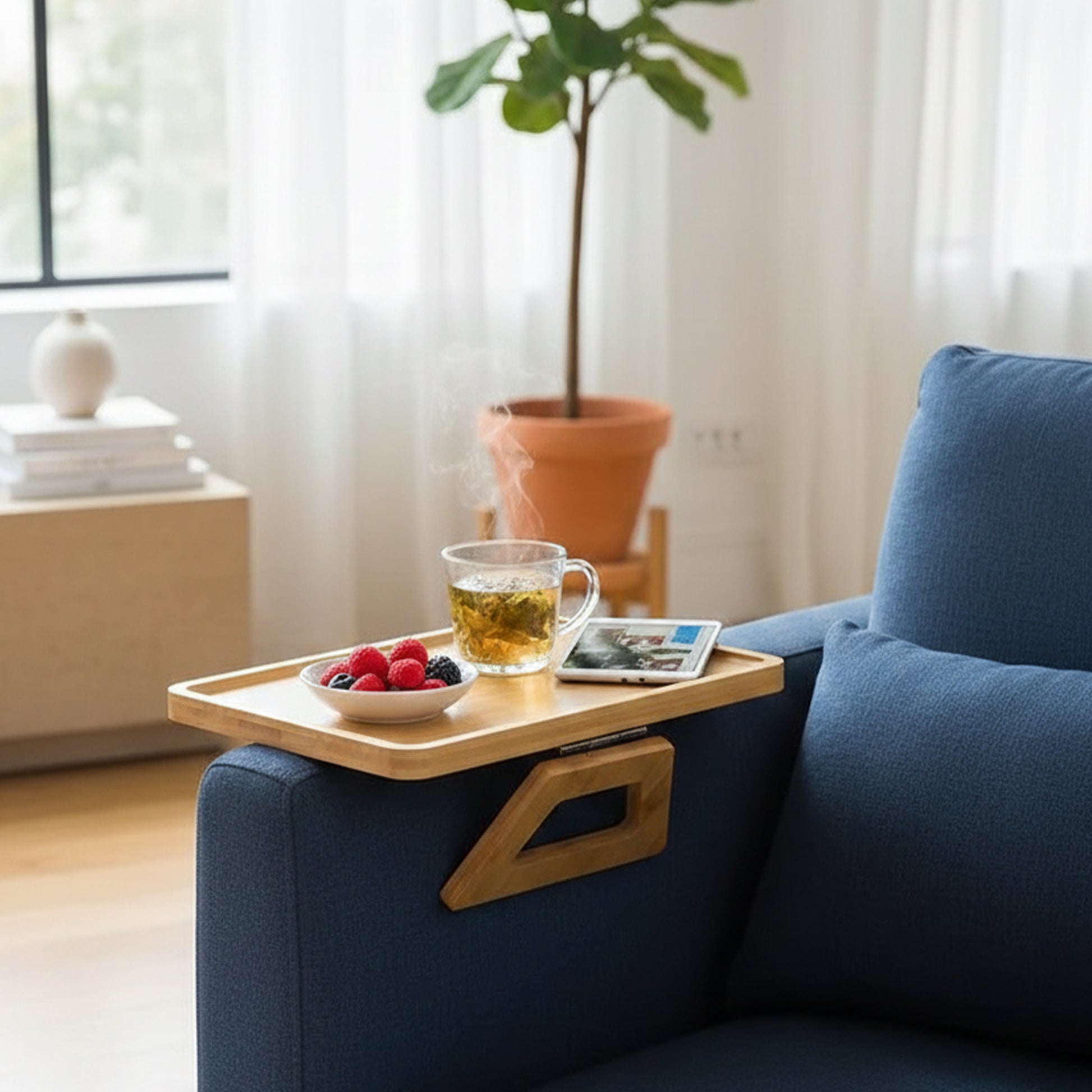 Bambu Koltuk Kolçak Sehpası - Ayarlanabilir Katlanabilir Kolçak Tepsisi-HANEMİZ-2